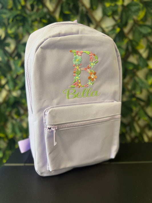 Embroidered floral initial backpack 7L