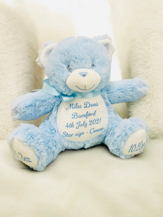 Birth stats bear - various colours