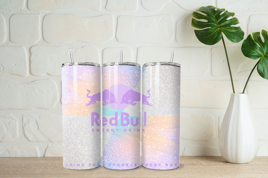 Lilac/orange/silver sparkle effect red bull  20oz tumbler
