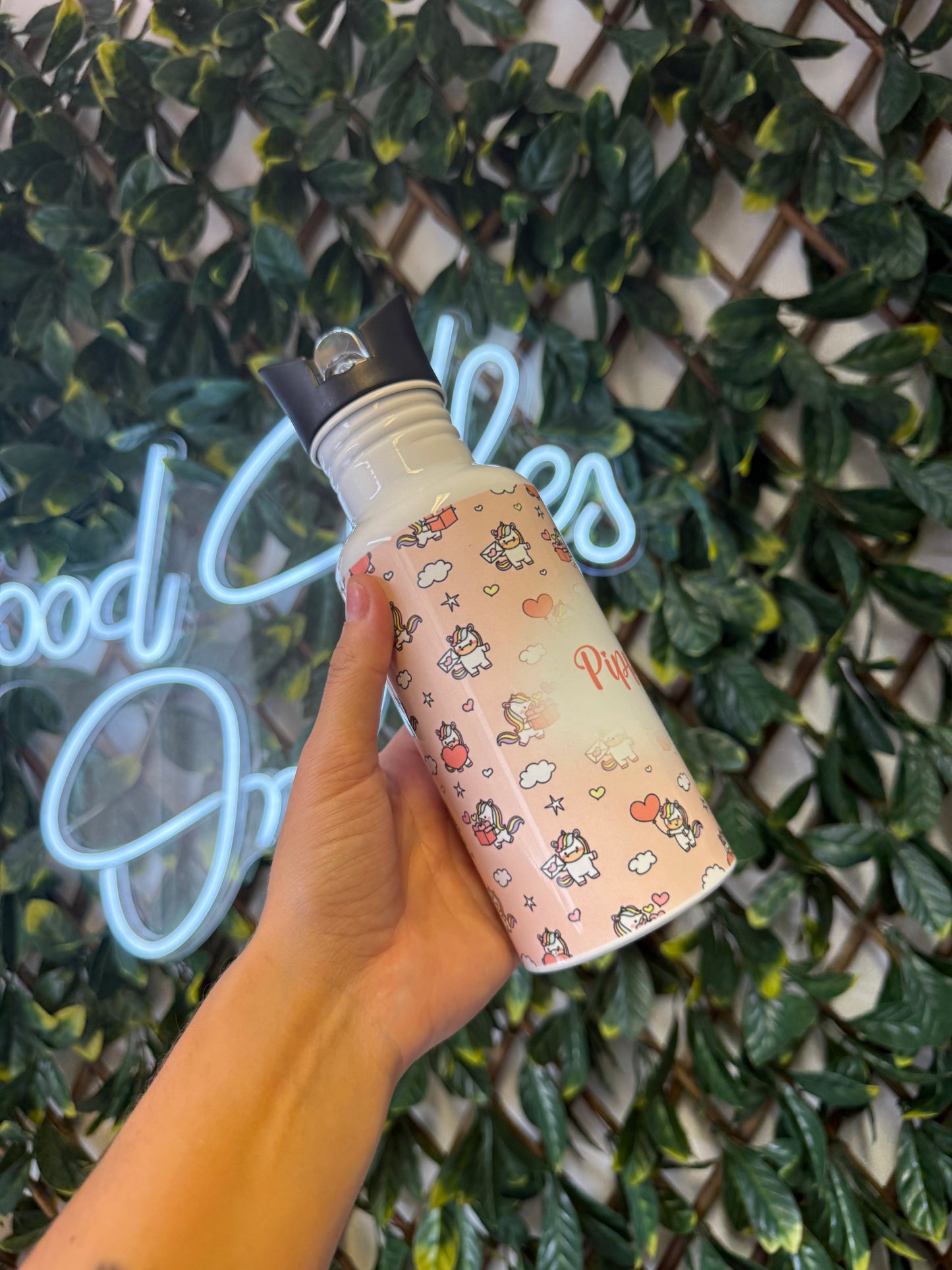Stainless steel flip straw water bottle - unicorn