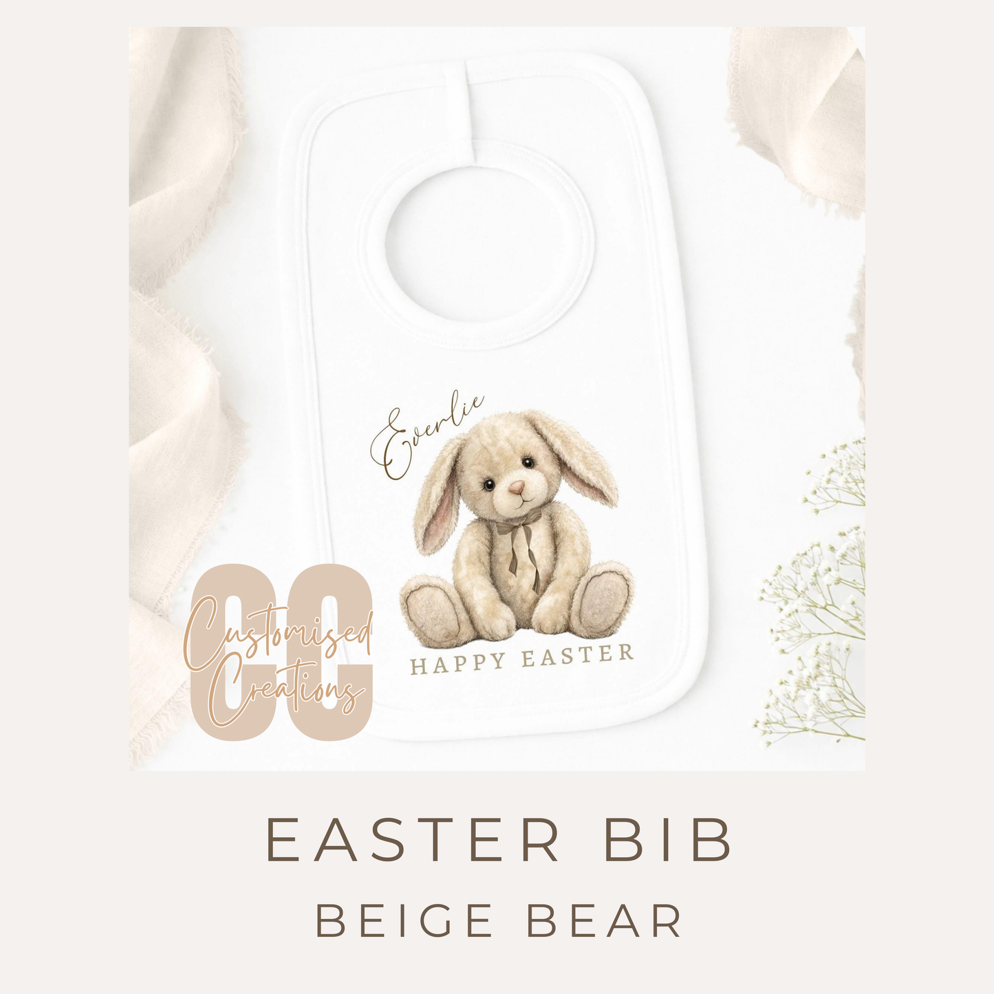 Easter Beige Bear Baby Bib