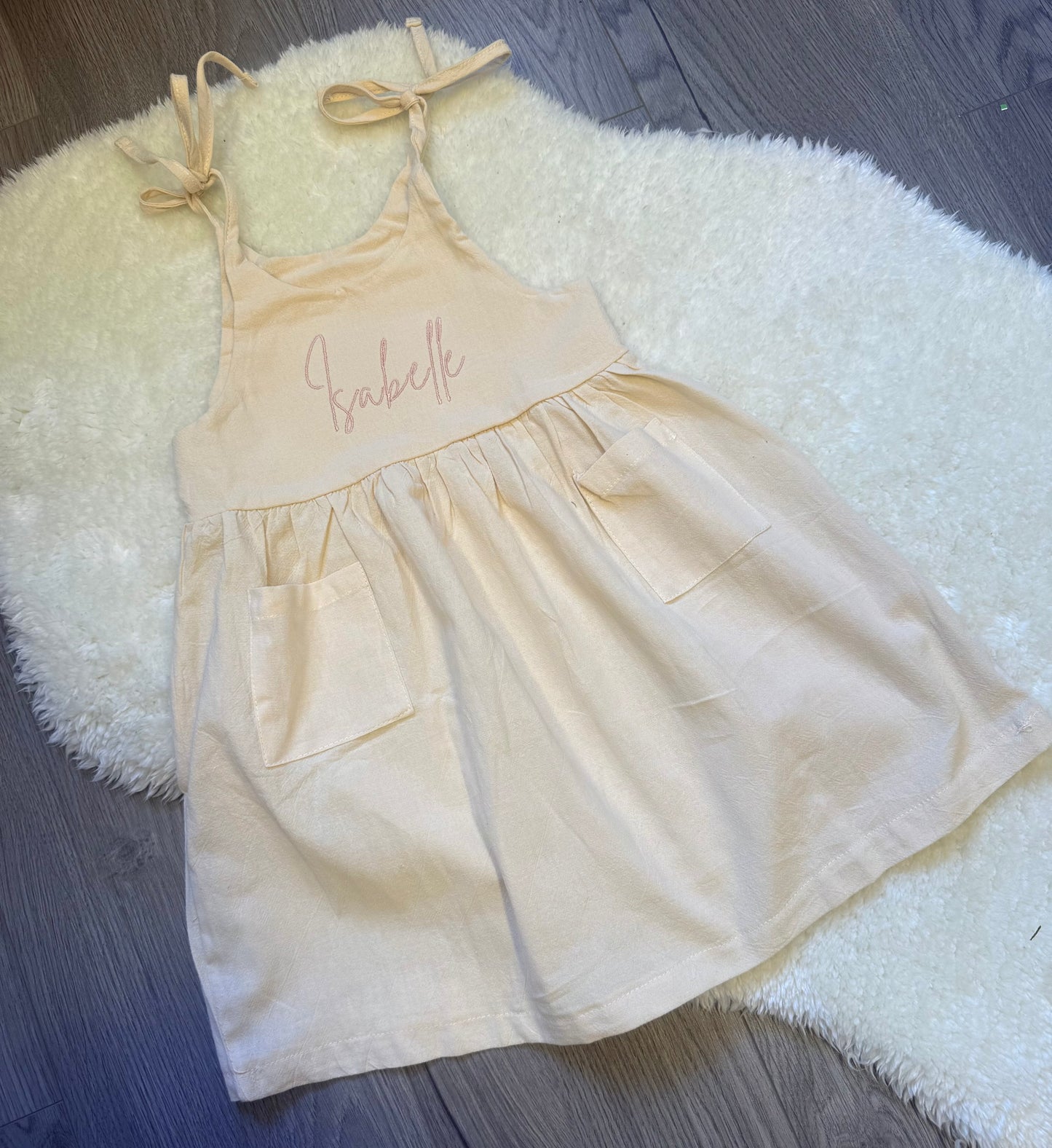 Personalised Girls Summer Dress – Name Detail & Tie Straps - Various Colours