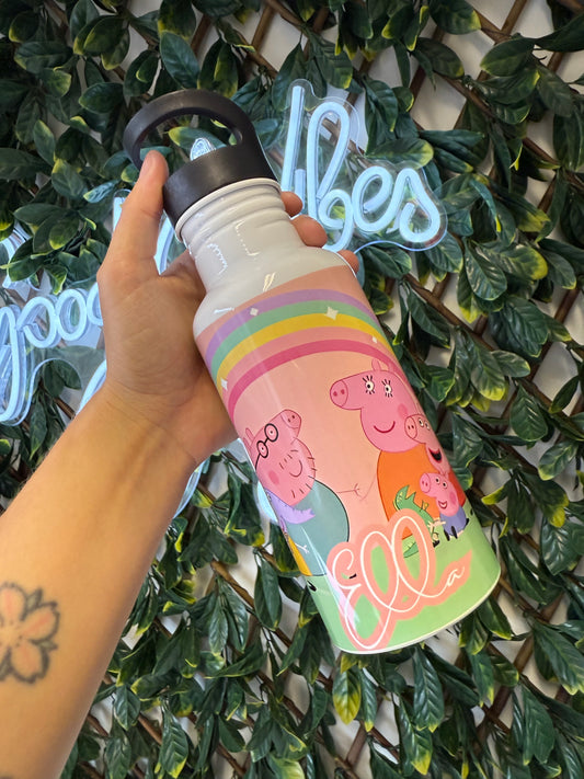 Stainless steel flip straw water bottle - peppa pig