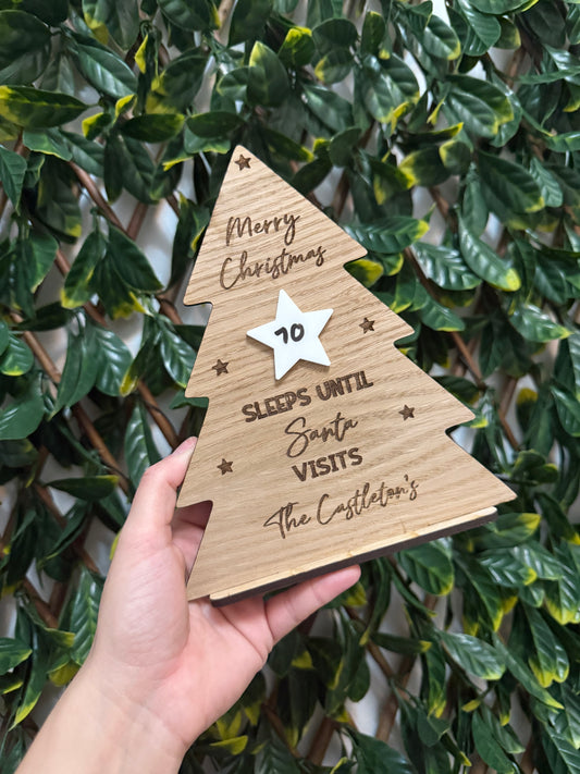 Christmas tree engraved sleeps until Santa plaque