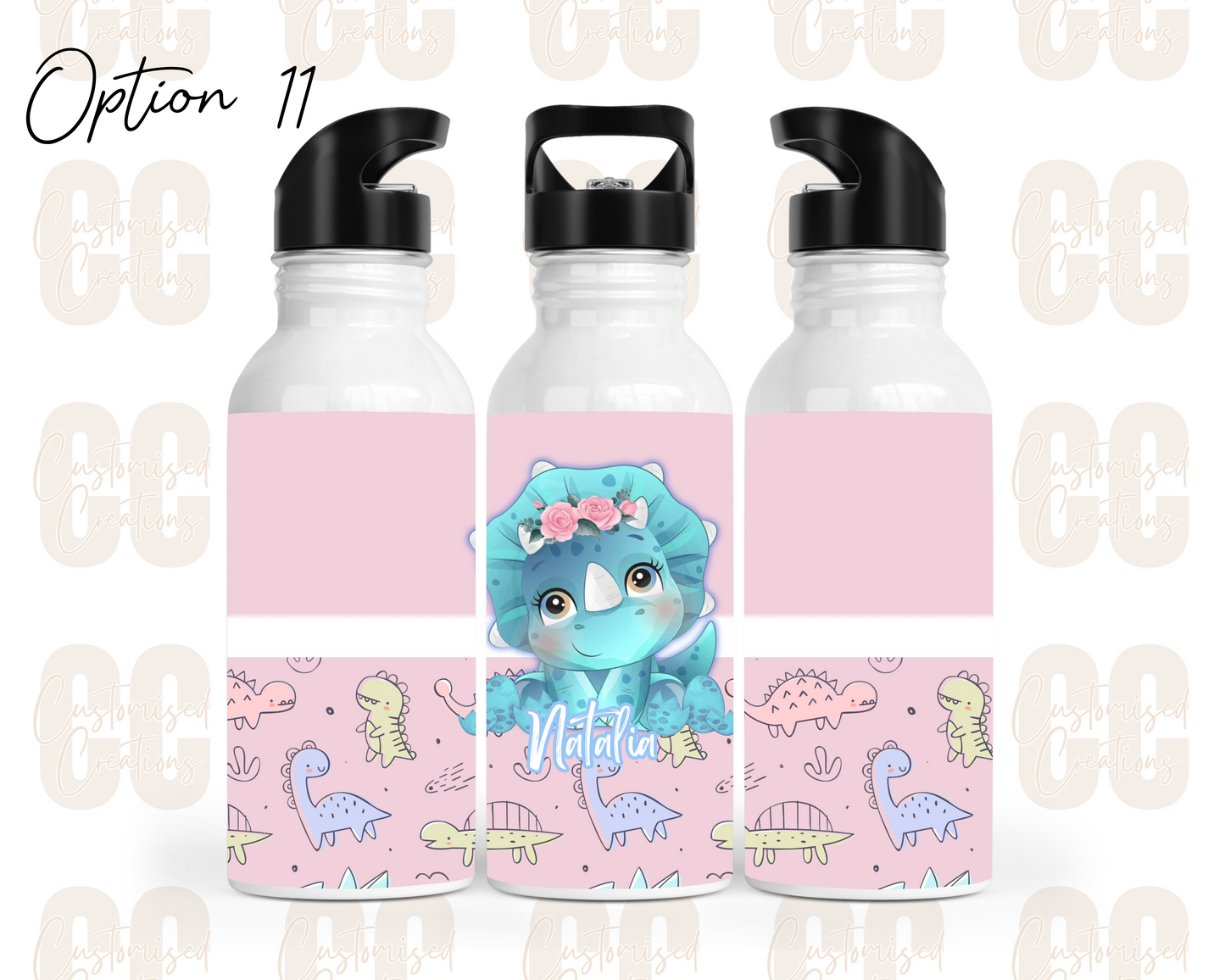 Stainless steel flip straw water bottle - dinosaur