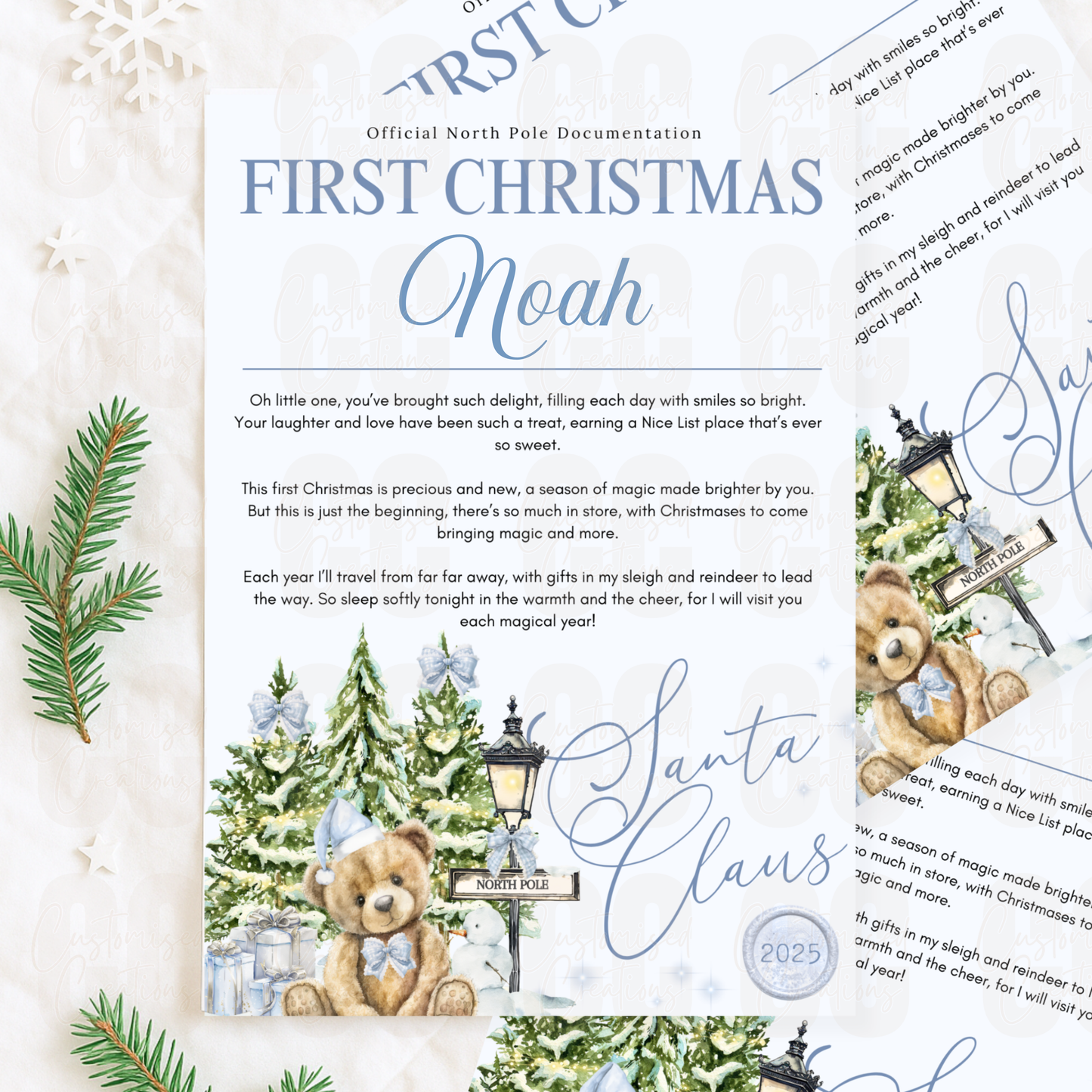 Personalised first Christmas letter - blue
