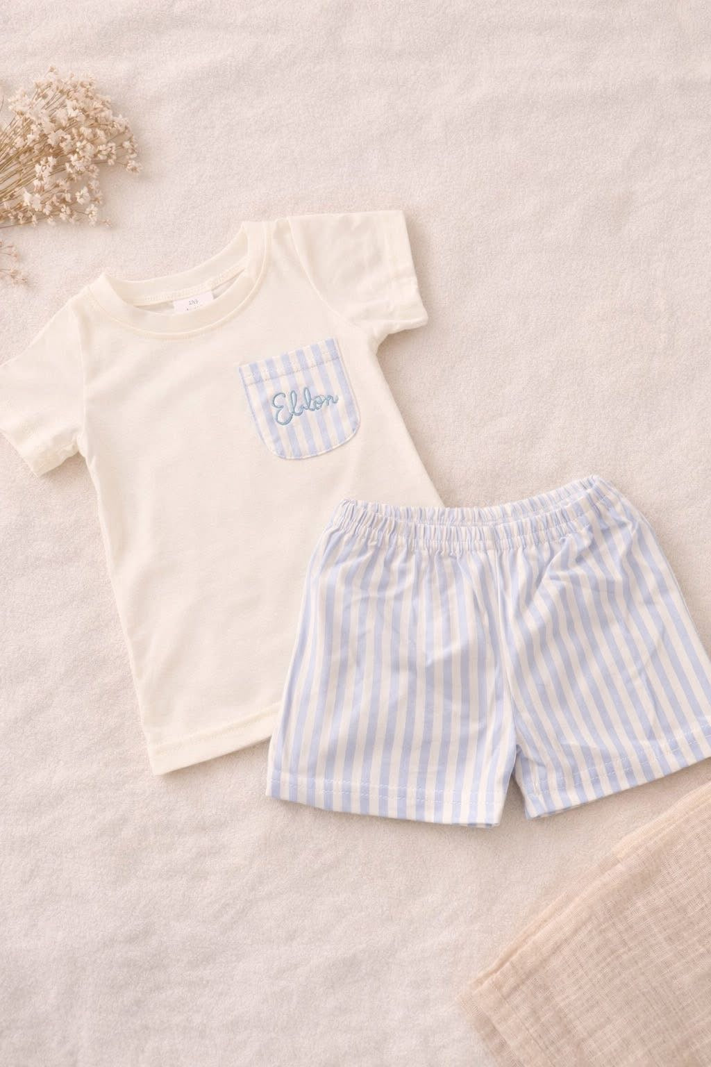 Embroidered boys 2 piece summer set