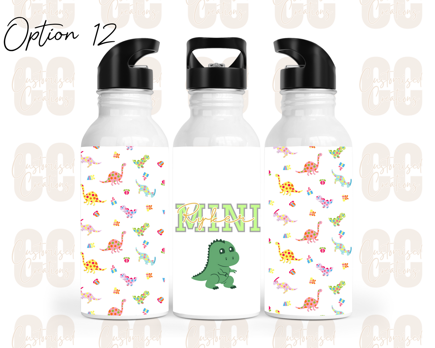 Stainless steel flip straw water bottle - dinosaur