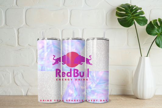 Lilac and silver red bull  20oz tumbler