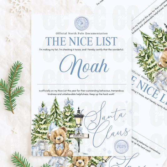 Personalised nice list letter - blue