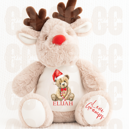 Reindeer mumbles Christmas bear -  Christmas bear red hat