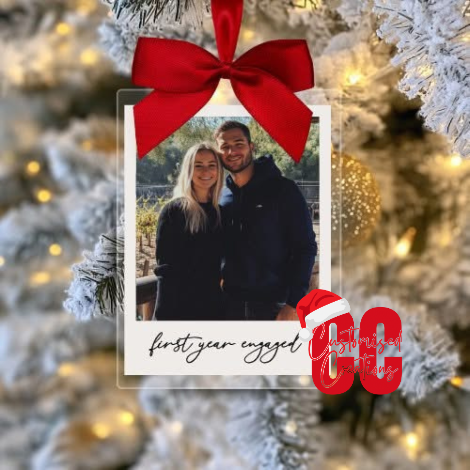 First year engaged Polaroid bauble