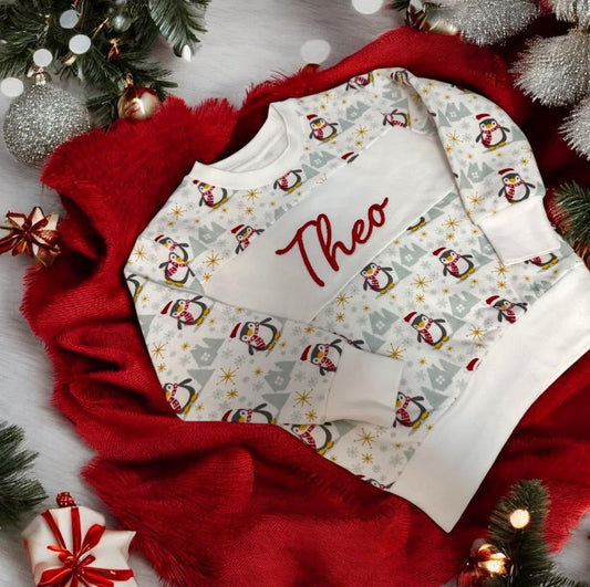 Embroidered Christmas Penguin Sweatshirt