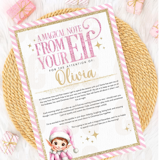 Christmas magic note from elf pink letter