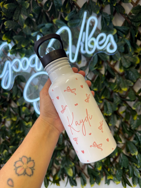 Stainless steel flip straw water bottle - bows