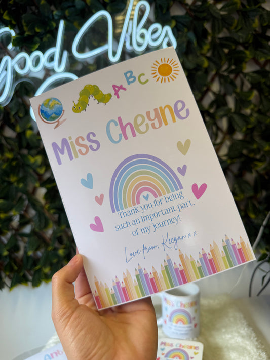 Rainbow teacher card