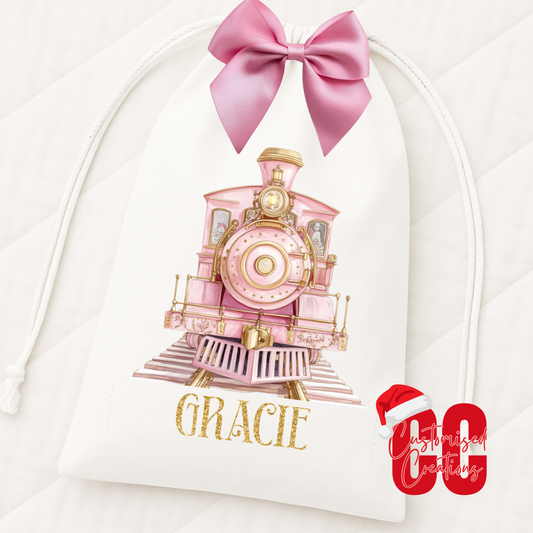 Christmas pink train gift sack