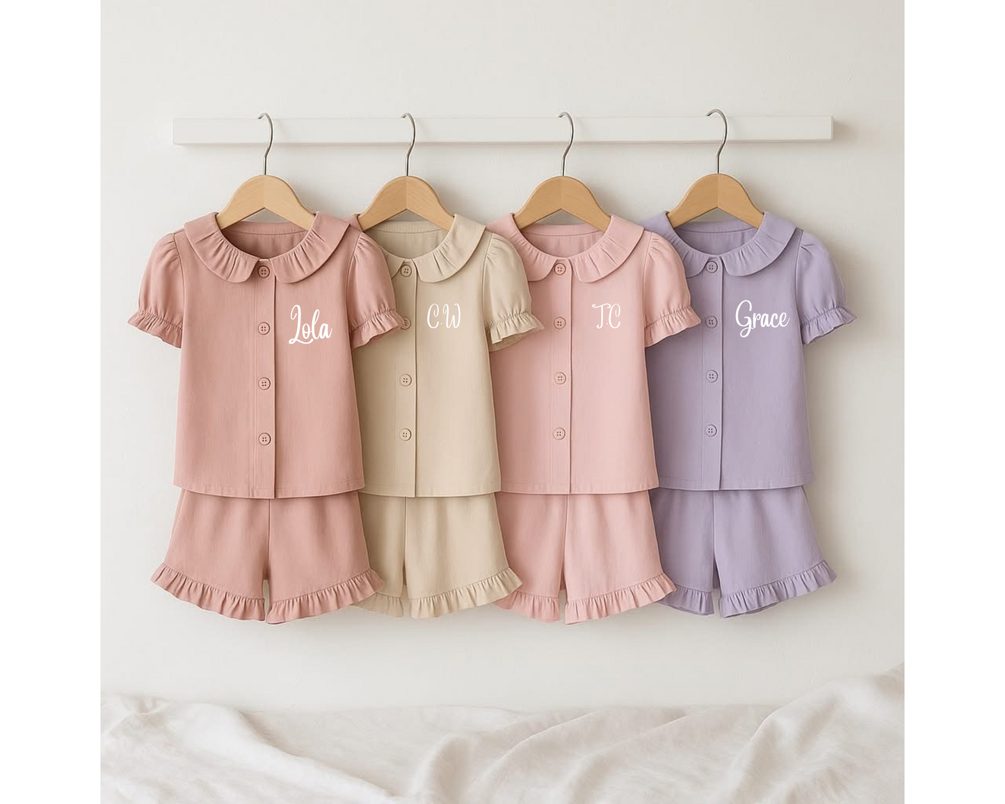 Embroidered linen frill summer set - all colours
