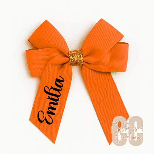 4inch hair bow - orange/rust glitter