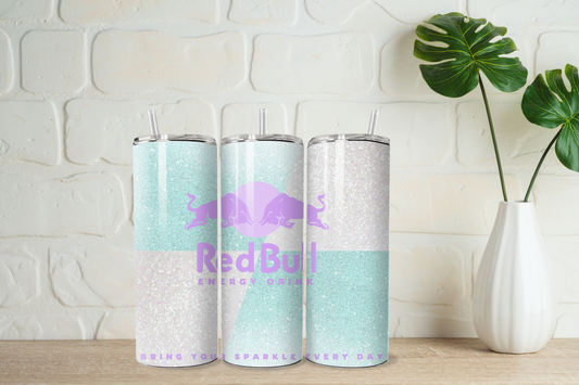 Blue and white sparkle effect red bull  20oz tumbler
