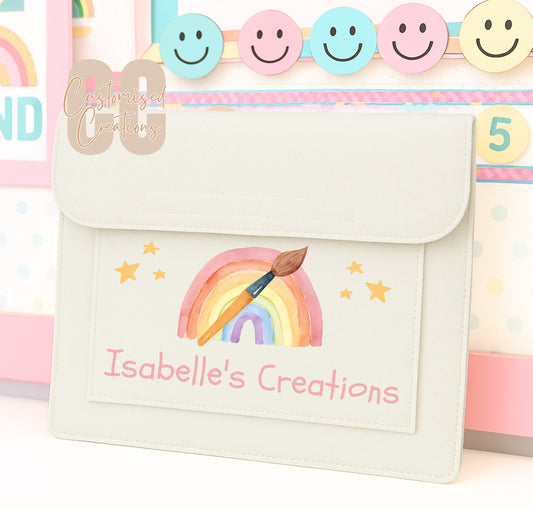 Cream children's drawings felt folder