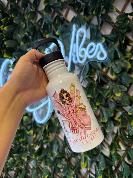 Stainless steel flip straw water bottle - make up girl