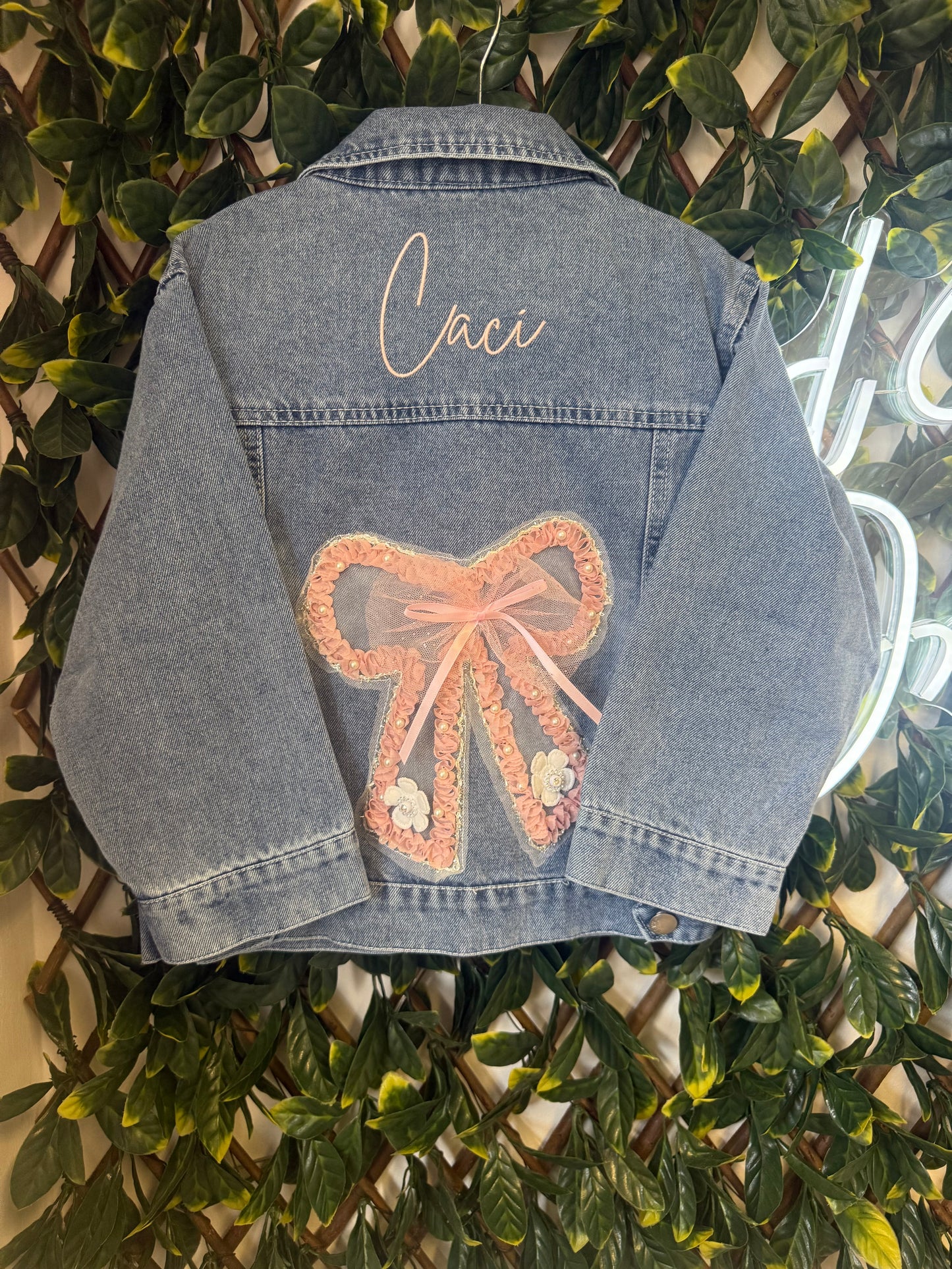 Bow denim jacket - embroidered