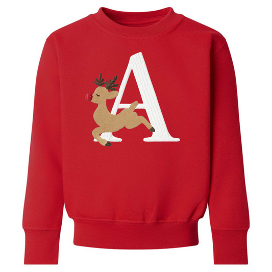Christmas embroidered initial reindeer sweatshirt
