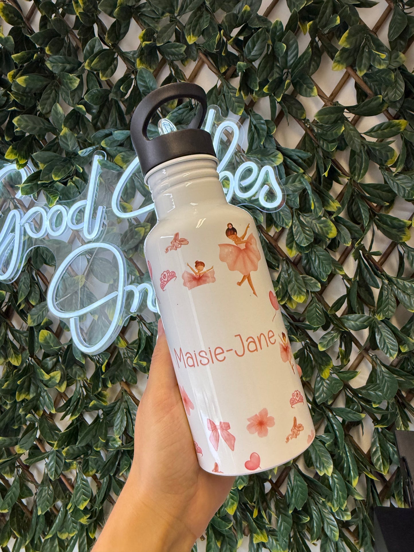 Stainless steel flip straw water bottle - ballerina