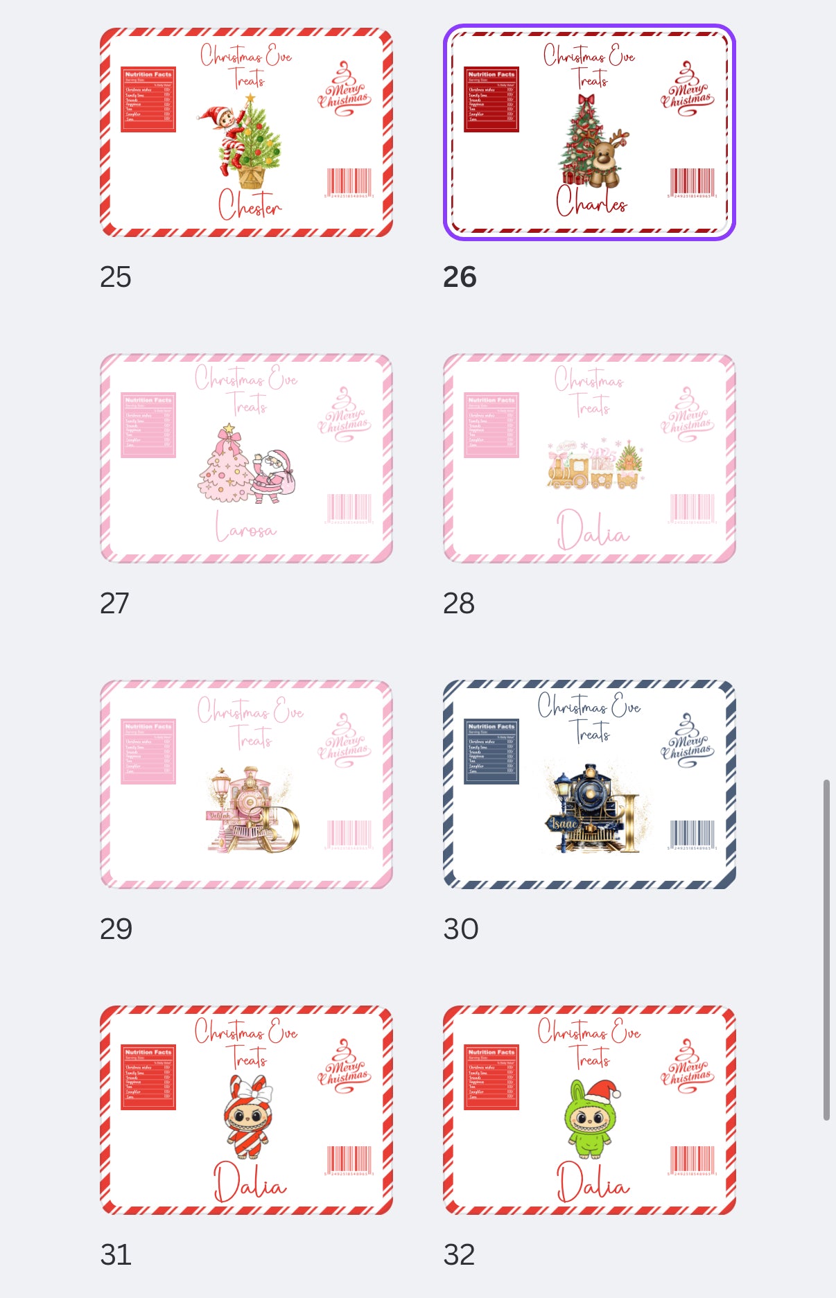 Unfilled Christmas treat packet