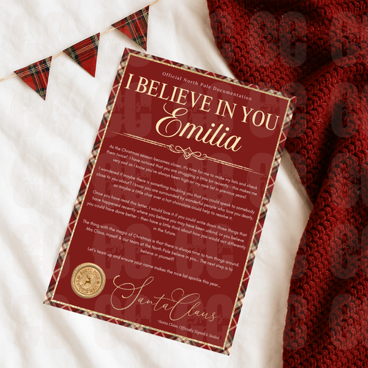 Personalised I believe in you letter - tartan