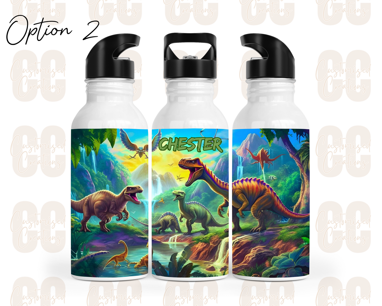 Stainless steel flip straw water bottle - dinosaur