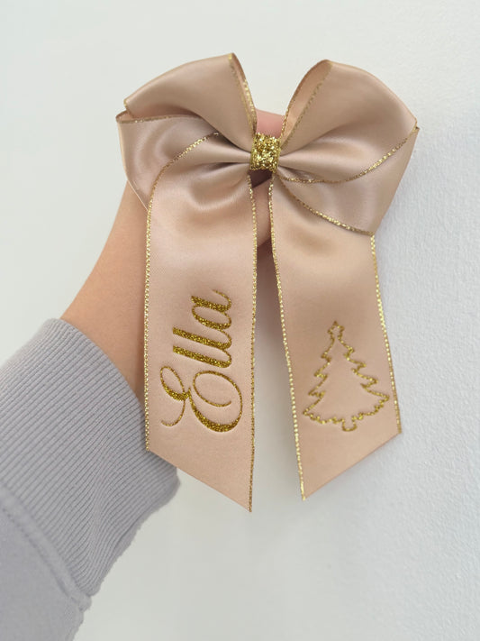6inch hair bow - gold/gold glitter