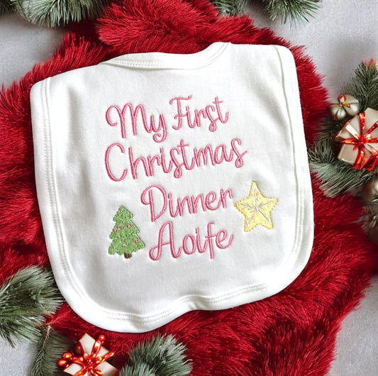My first Dinner Christmas embroidered bib