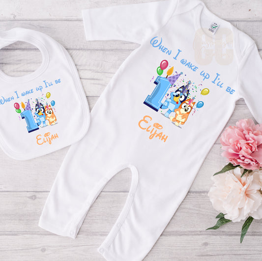 Bluey When I Wake Up Ill Be 1 Babygrow and/or Bib