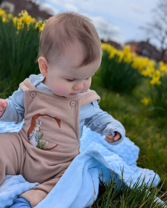 Warm Taupe Overalls - Peter Rabbit Initial