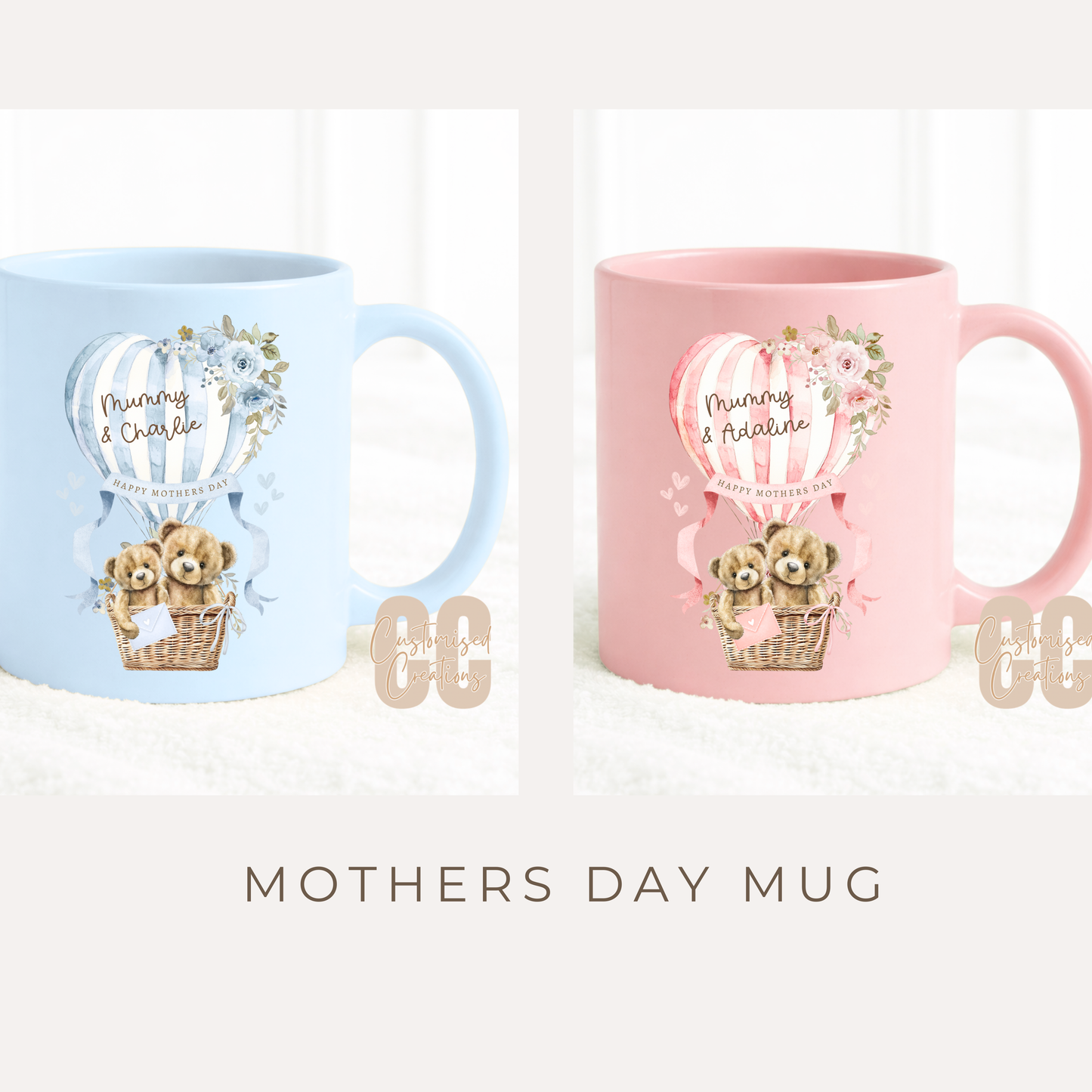Mother’s Day Ceramic Mug – Pink or Blue Hot Air Balloon Design