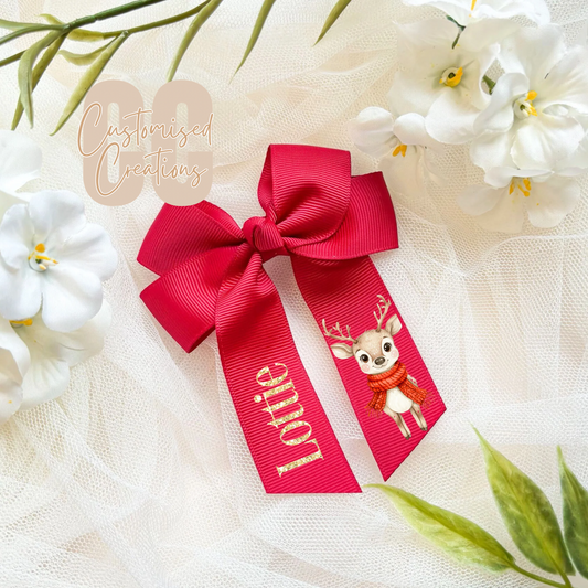 Christmas hair bow - red deer