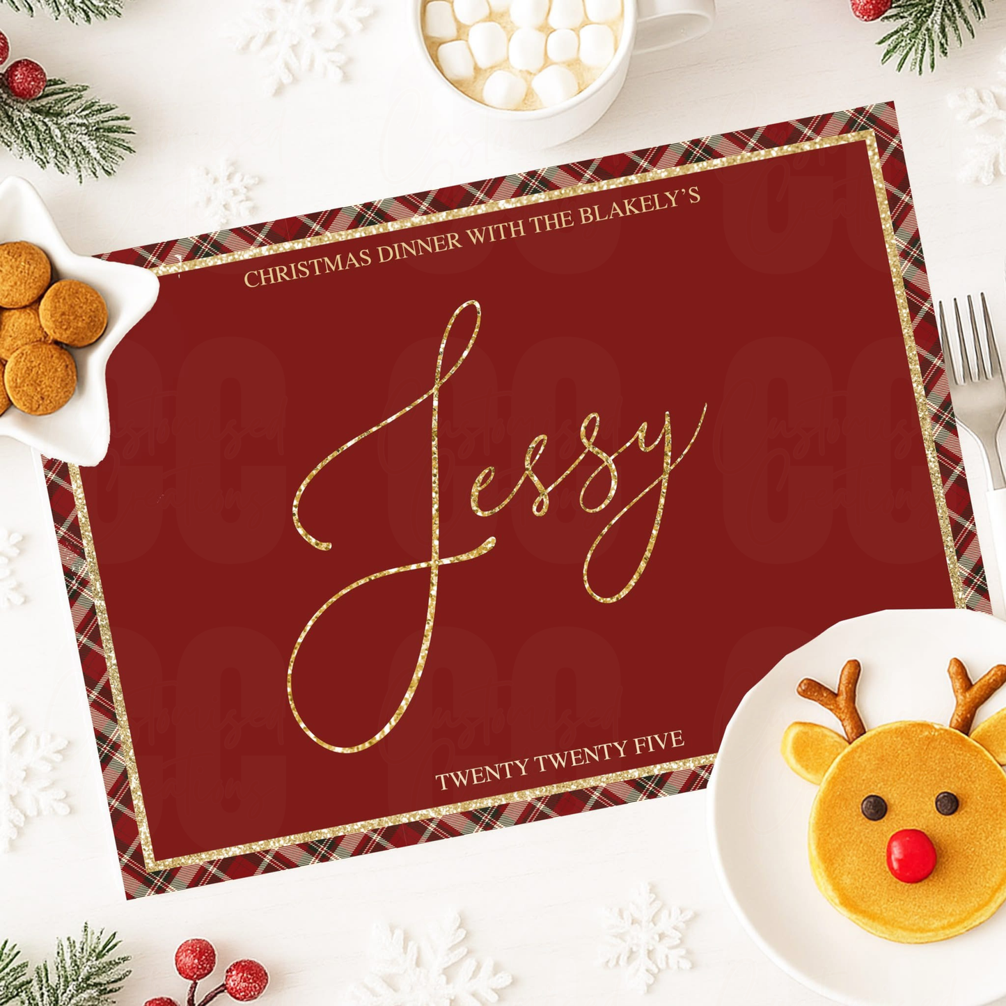 Christmas waterproof placemat - tartan