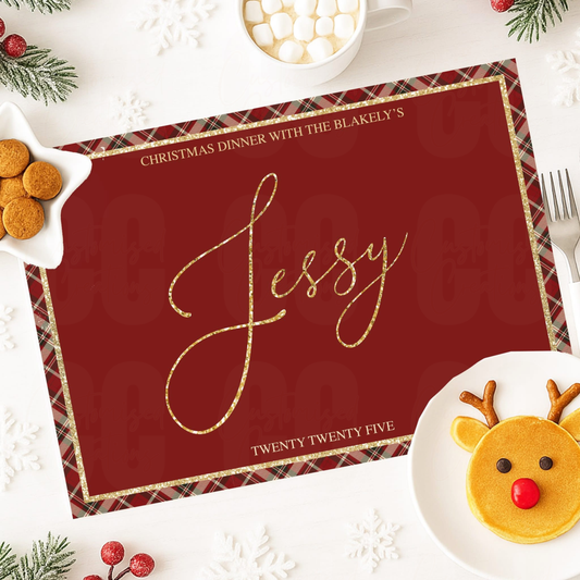 Christmas waterproof placemat - tartan