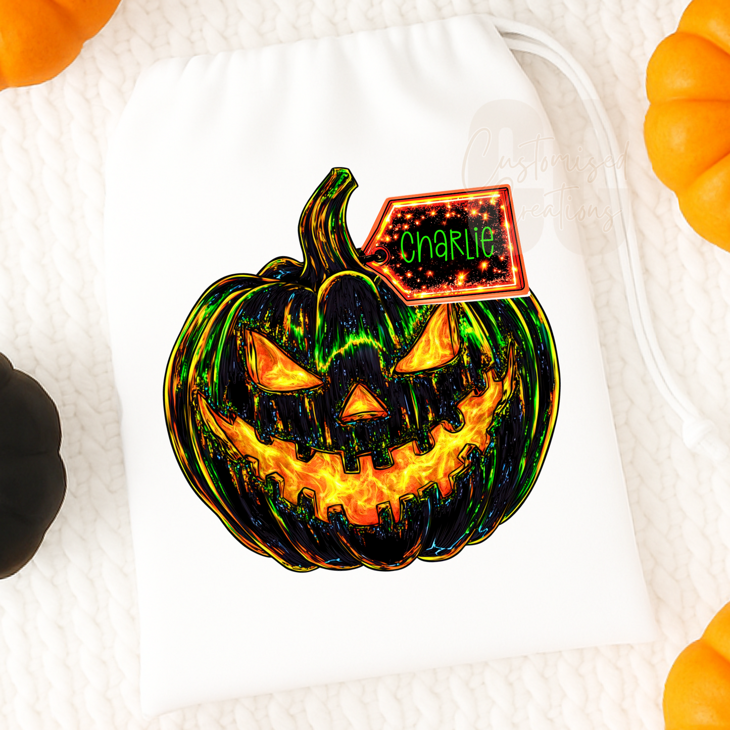 Black pumpkin drawstring gift bag