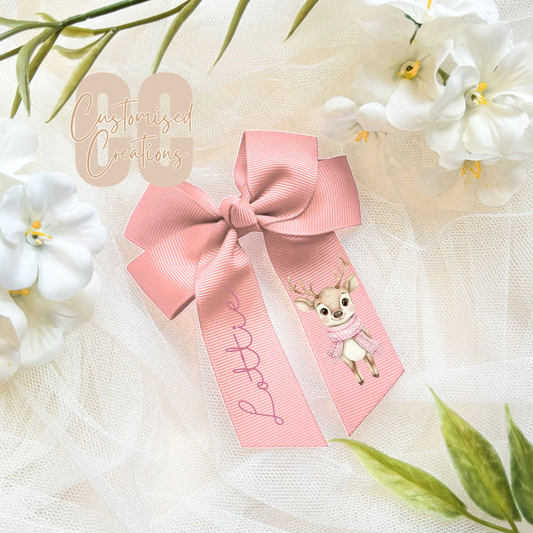 Christmas hair bow - pink deer