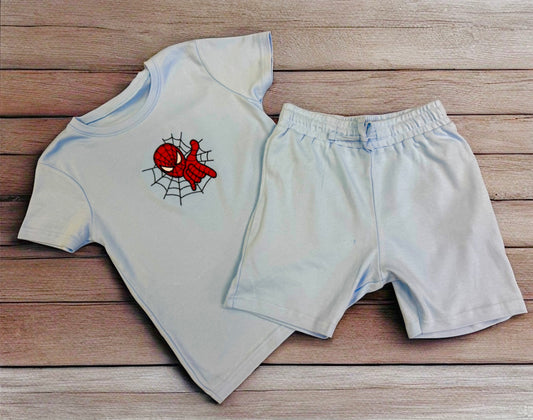 Embroidered Spider-Man shorts and tshirt