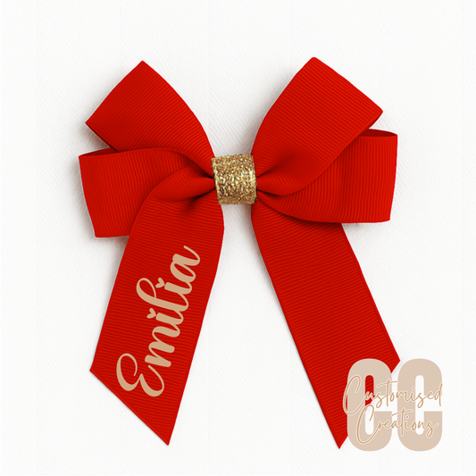 4inch hair bow - red/gold glitter