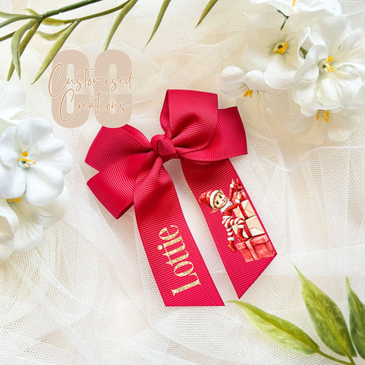 Christmas hair bow - red elf presents