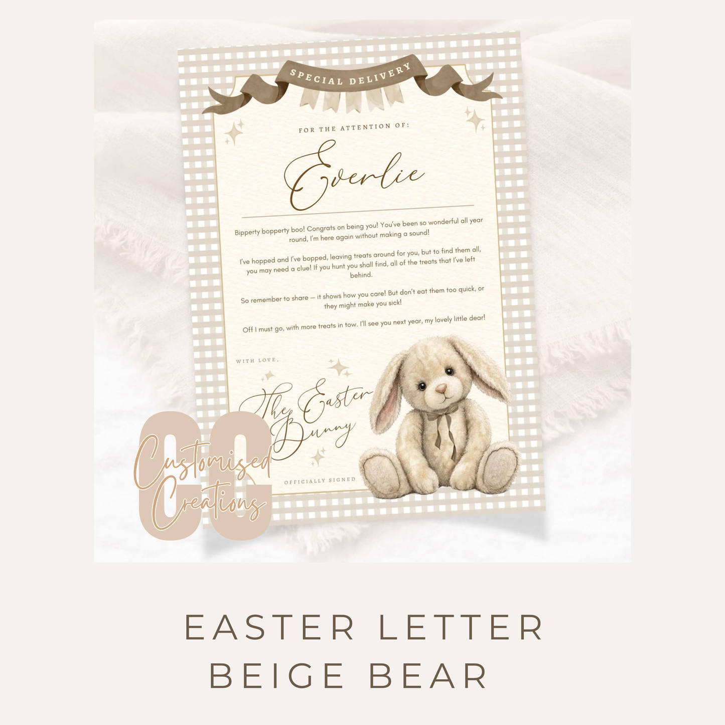 Beige Bear Easter Letter