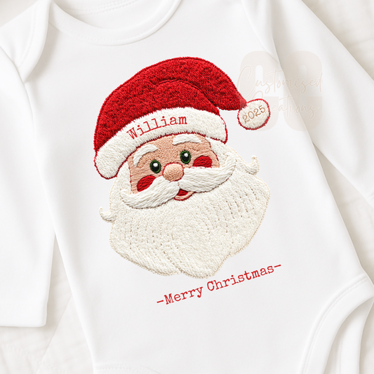 Santa Christmas embroidery effect bib/babygrow/vest