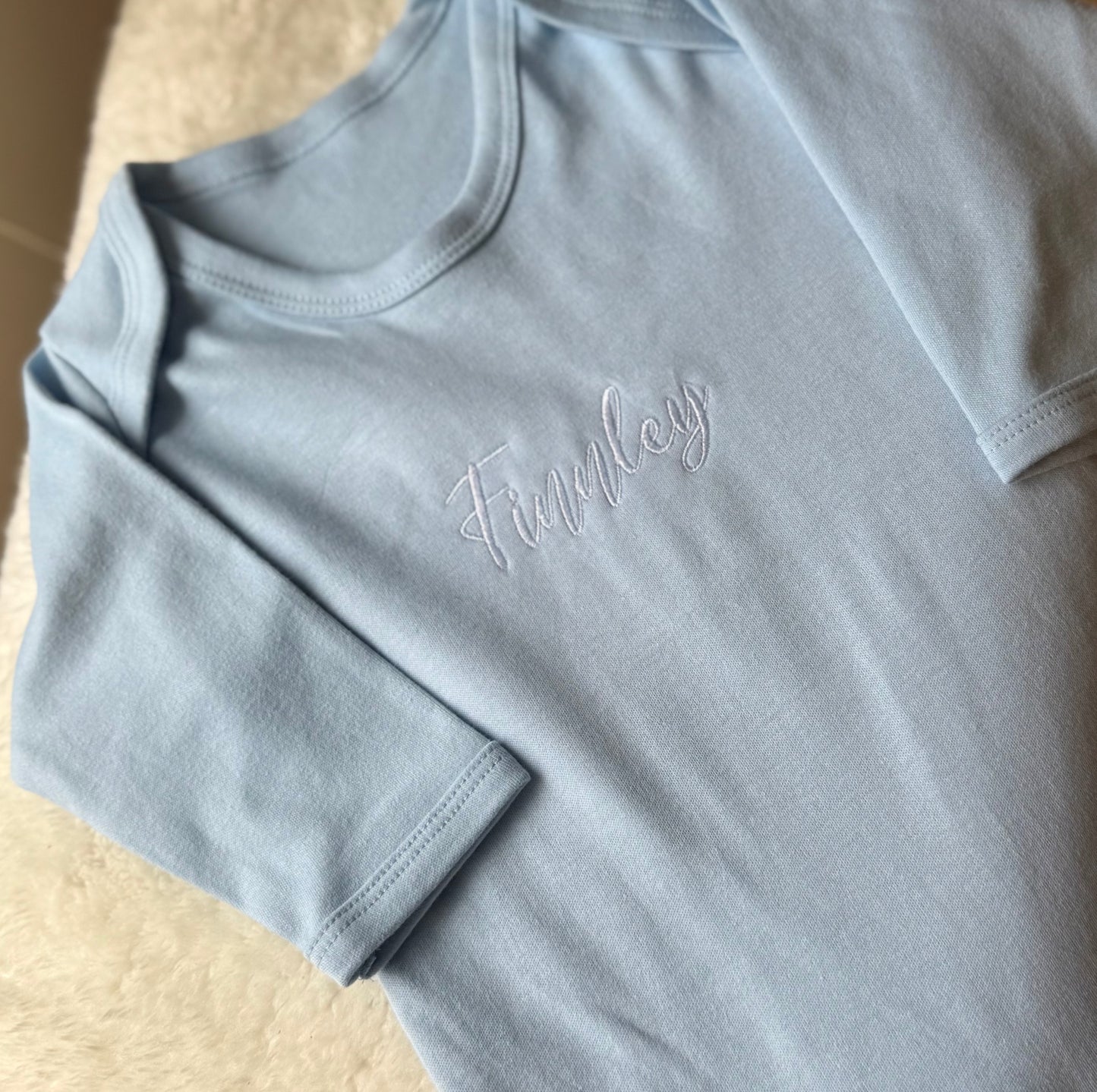Blue Embroidered babygrow with child's name