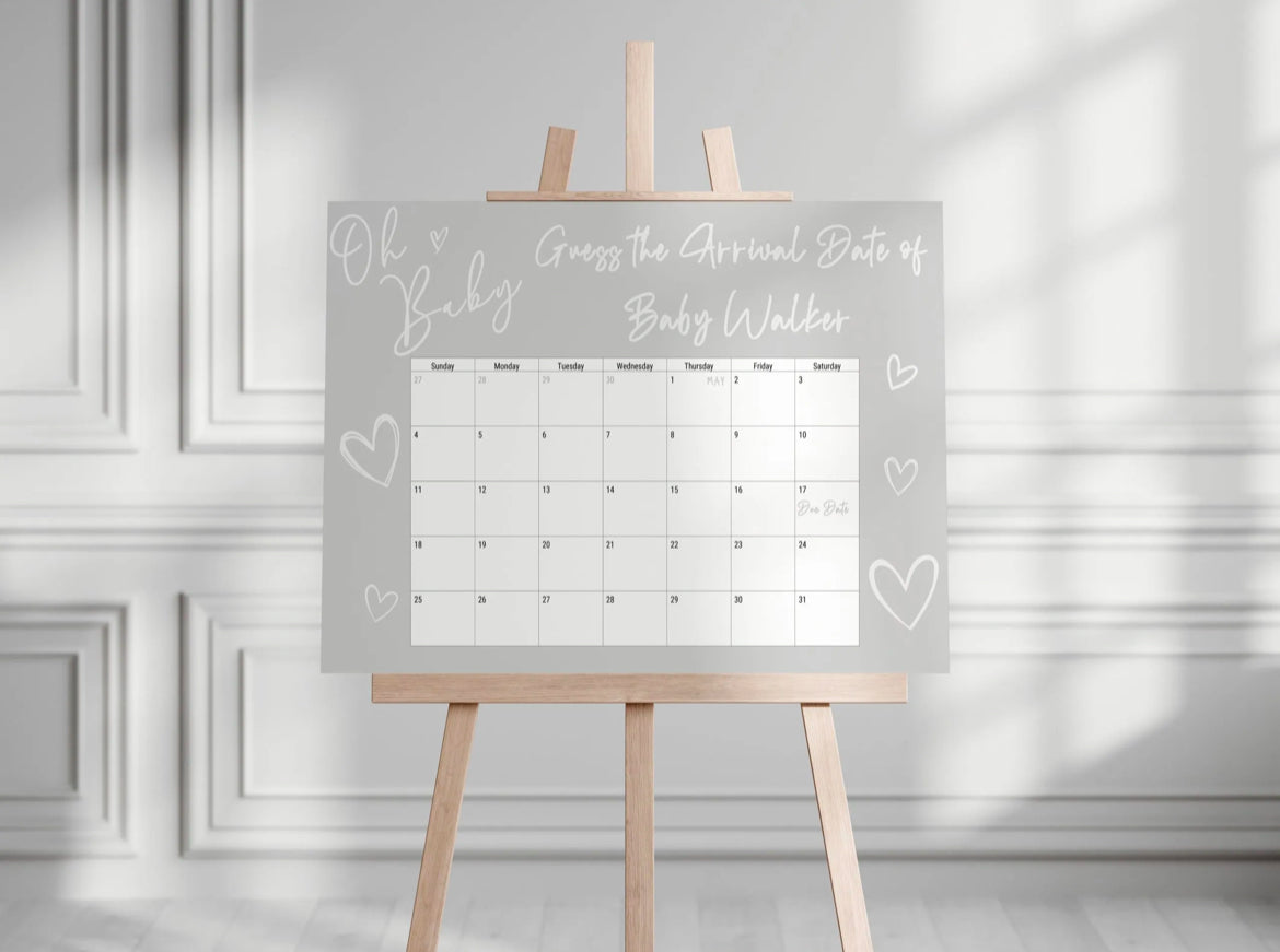 Oh Baby, Baby Shower Guess The Arrival Date Of Baby Board - pink, blue, neutral, grey