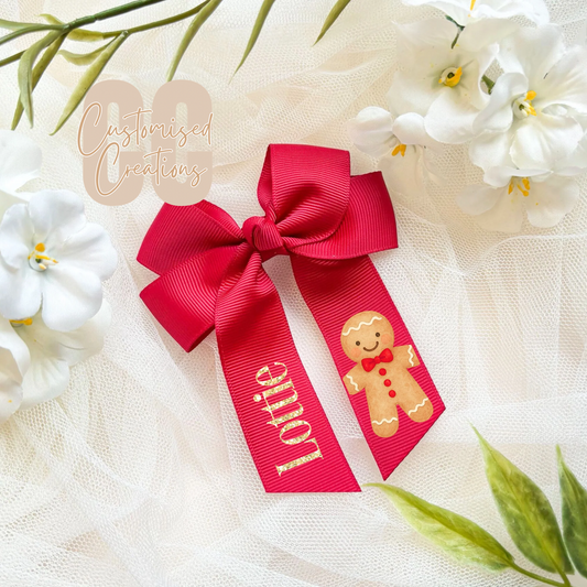 Christmas hair bow - red gingerbread